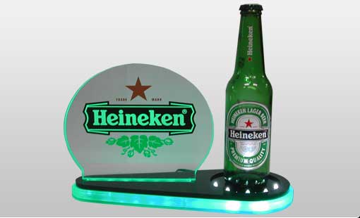 LED Acrylic Edge-lit Signs with Bottle Glorifiers for Heineken